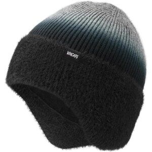 Unisex Tie-day Black Fleece Thermal Lined Knit Warm Earflap Classic Stocking Cap